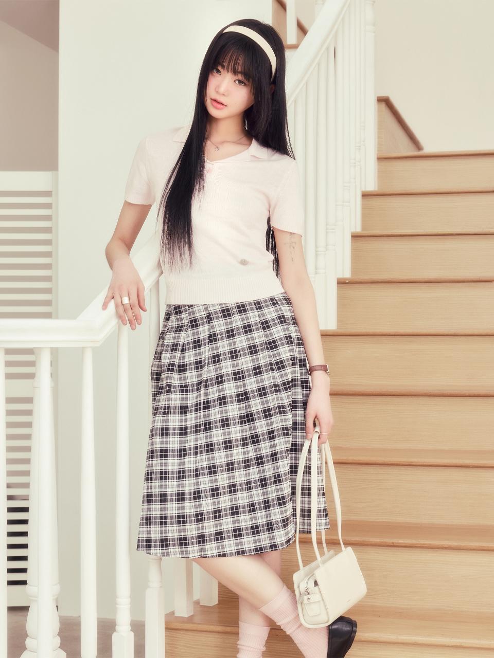 mardmard Preppy Pleated Midi Skirt [Check]