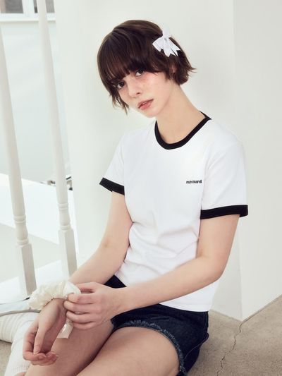mardmard Rib Ringer Crop T-shirt [WHITE]