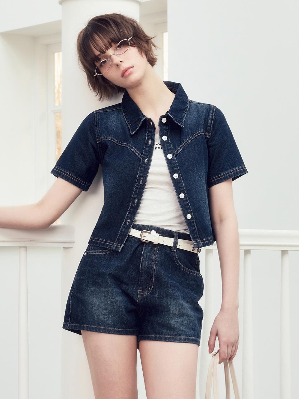 mardmard Seur Denim Crop Shirt [Deep Blue]