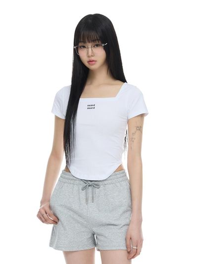 mardmard Square Neck Curved Crop T-shirt [WHITE]