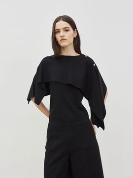 Mare di mari Button Detail Cropped Knit Pancho Black