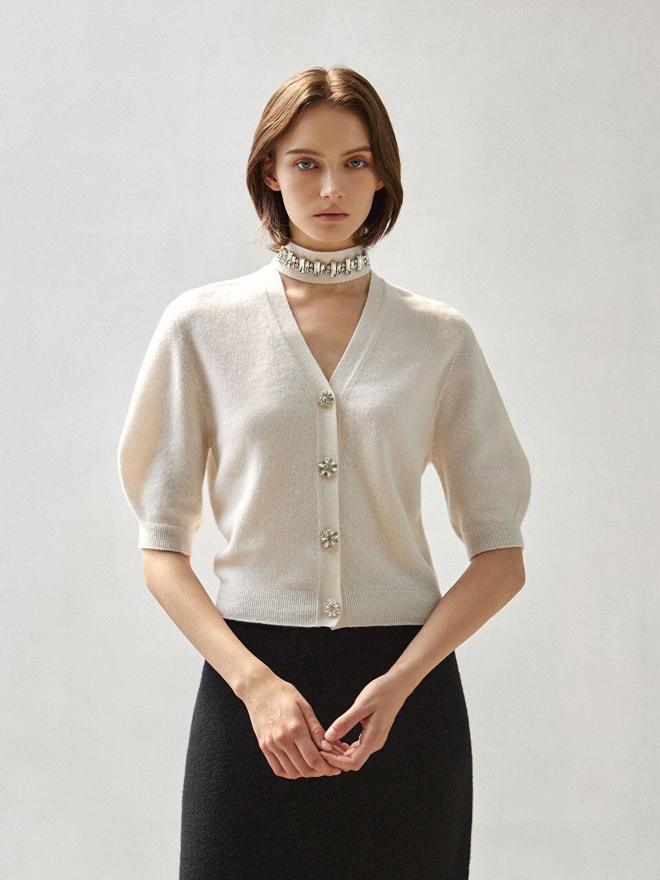 Mare di mari Cashmere 100% Jewelry Half - Sleeve Cardigan
