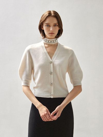 Mare di mari Cashmere 100% Jewelry Half - Sleeve Cardigan