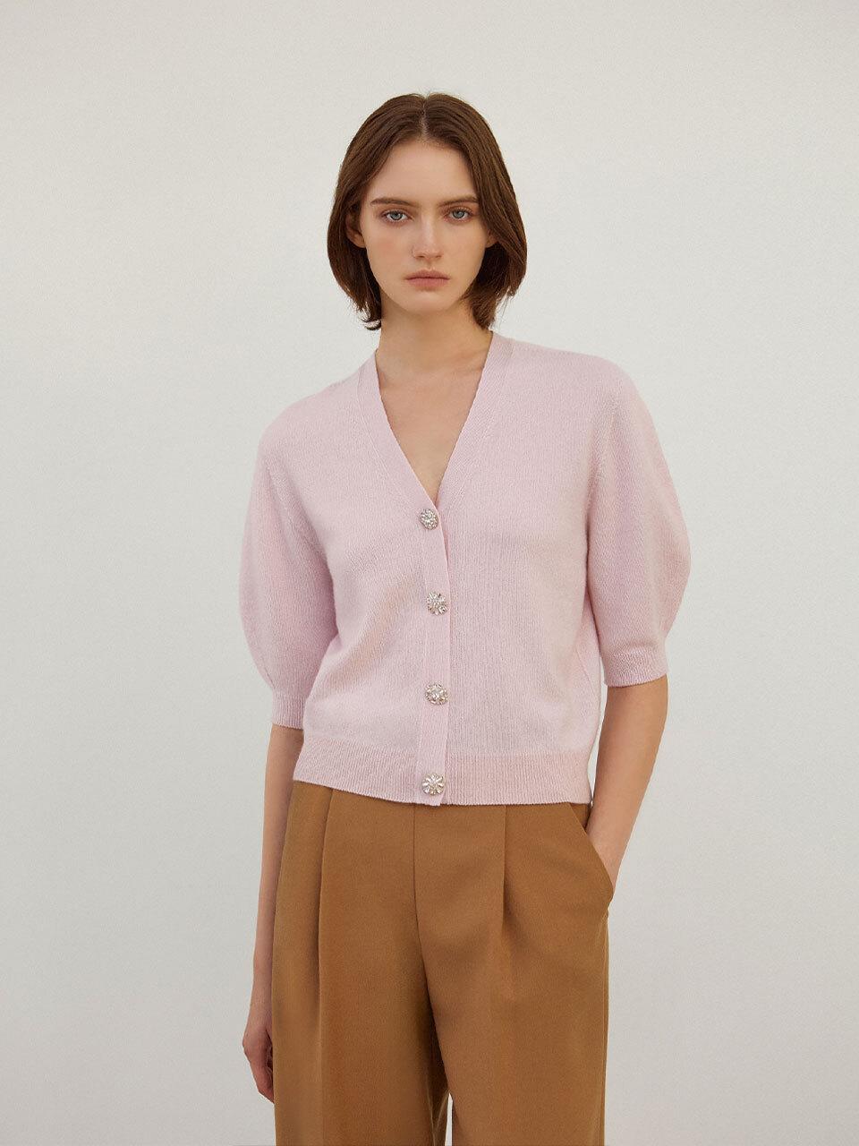 Mare di mari Cashmere 100% Jewelry Half - Sleeve Cardigan Pink