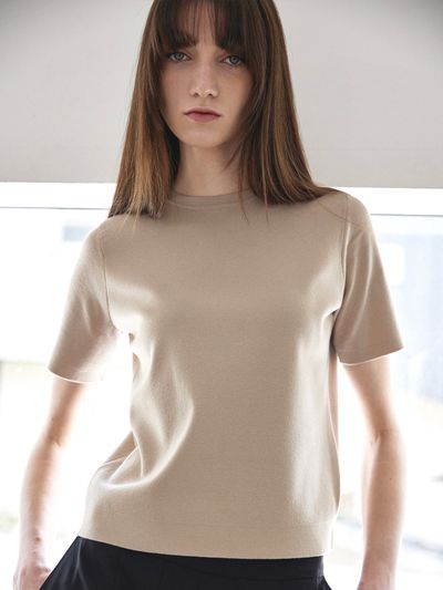 Mare di mari Crew Neck Knit Top - Beige