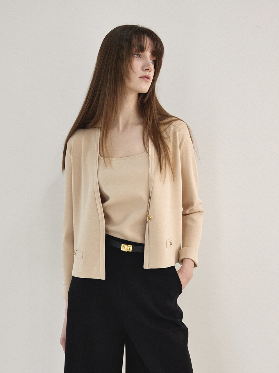 Mare di mari Gold Button Pocket Cardigan - Beige