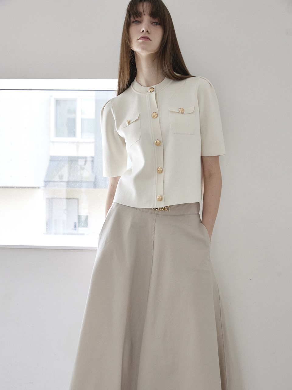 Mare di mari Gold Point A-line Full Long Skirt _Beige
