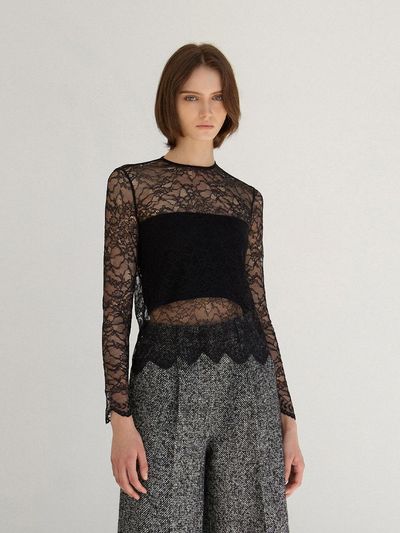 Mare di mari Lace See-through Japanese Floral Blouse [Black]