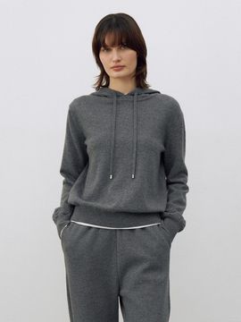 Mare di mari Logo Embroidery Knit Hoodie Grey