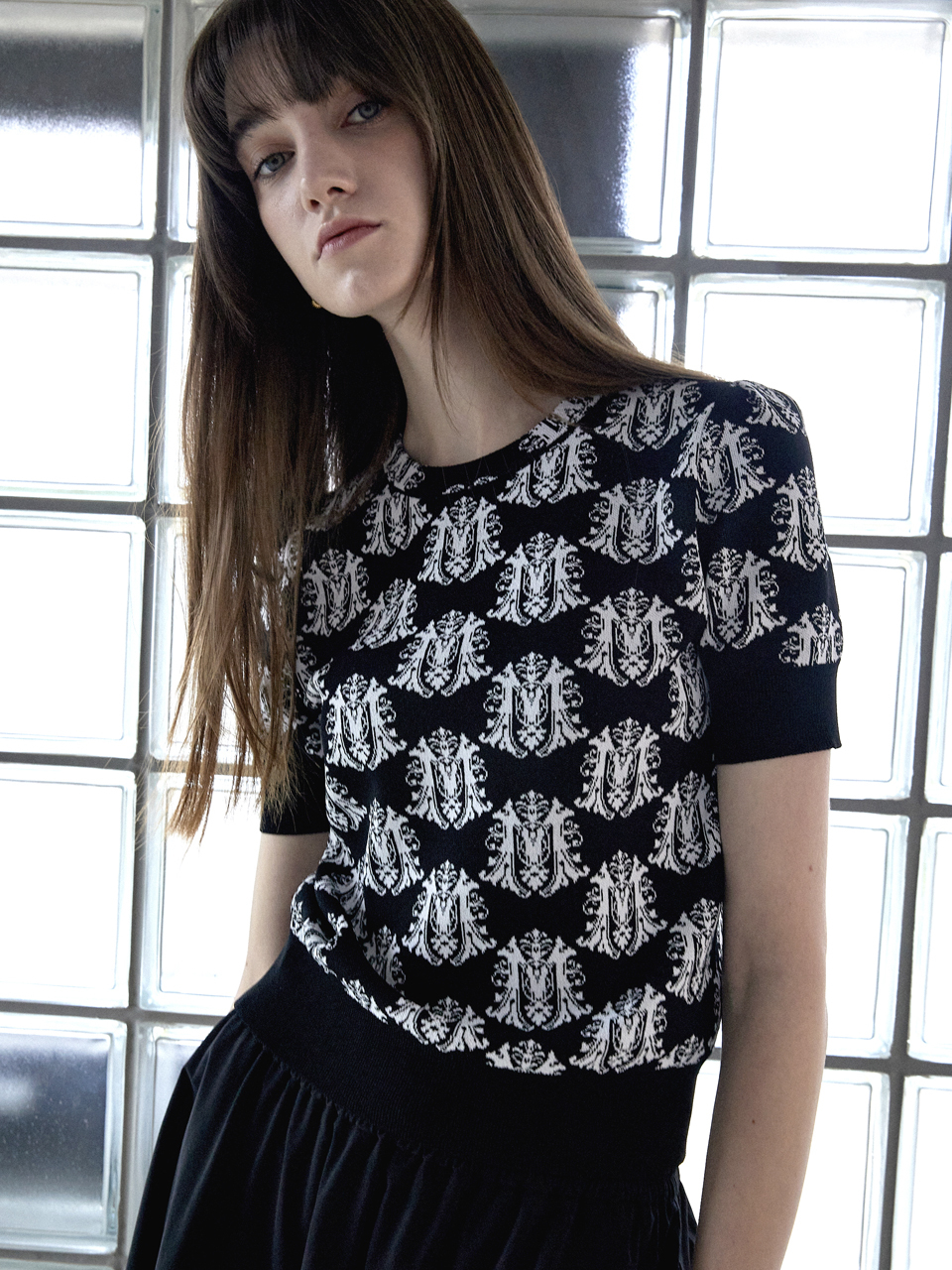 Mare di mari MARI Jacquard Logo Knit Top - Black