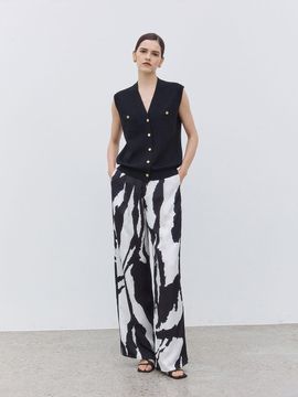 Mare di mari Printed Wide-Leg Pants Black