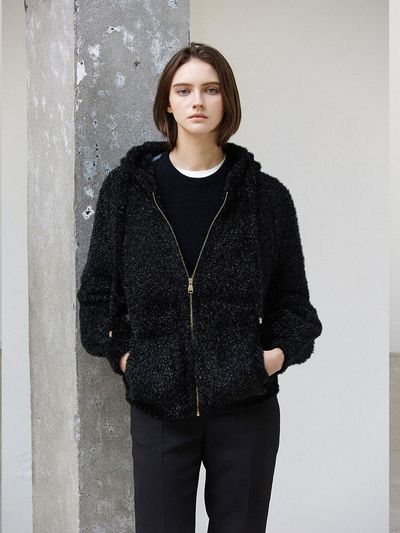 Mare di mari Starlight Hooded Ribbed Knit Cardigan [Black]