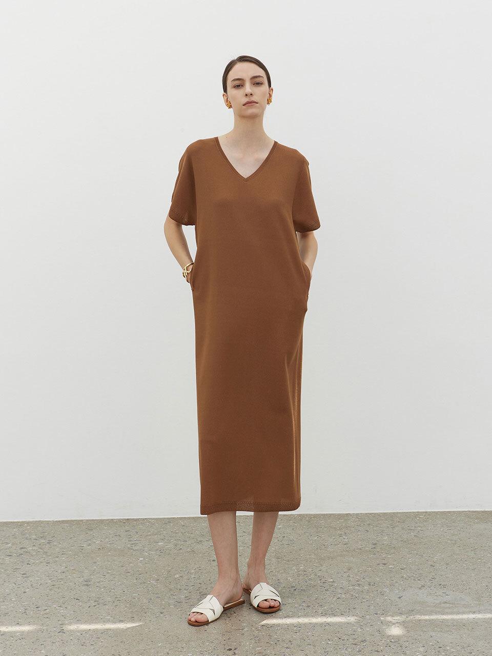 Mare di mari String Point V Neck Long Dress Camel