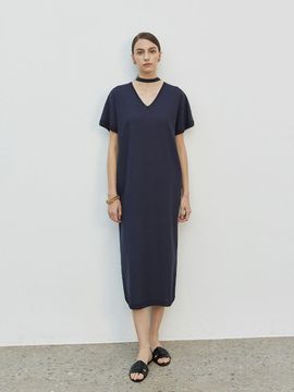 Mare di mari String Point V Neck Long Dress Navy