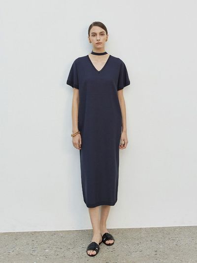 Mare di mari String Point V Neck Long Dress Navy