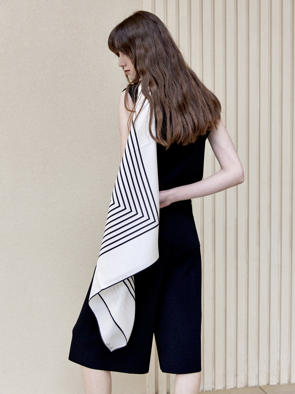 Mare di mari Stripe Centred Monogram Silk Scarf