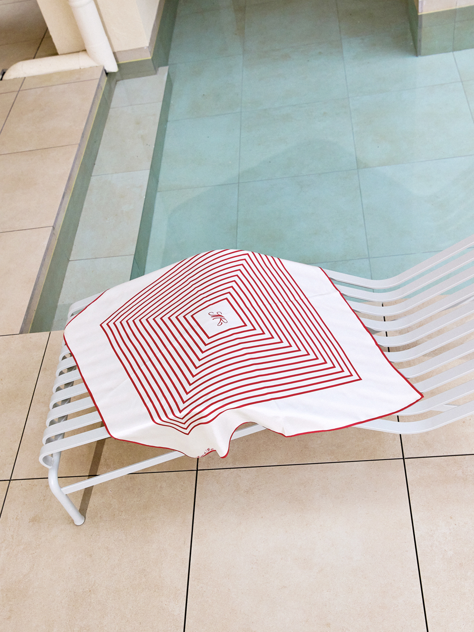 Mare di mari Stripe Centred Monogram Silk Scarf_Red