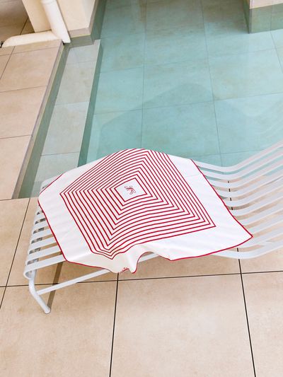 Mare di mari Stripe Centred Monogram Silk Scarf_Red