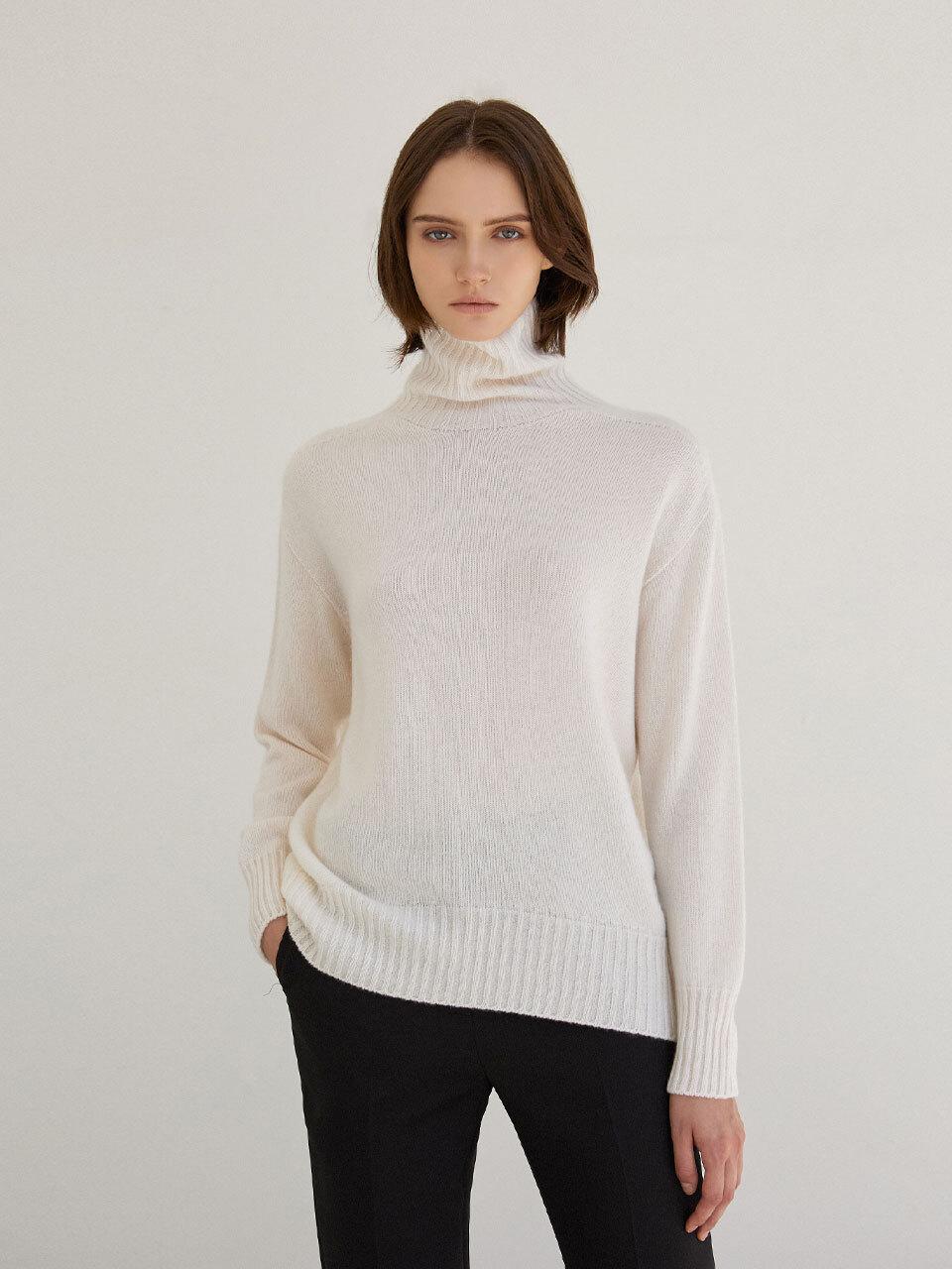 Mare di mari Wholegarments Cashmere Turtleneck Knit Top [Beige]