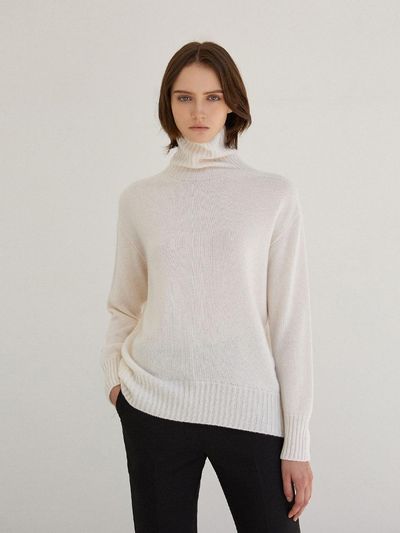 Mare di mari Wholegarments Cashmere Turtleneck Knit Top [Beige]