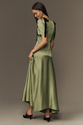 mare mare bree puff-sleeve v-neck satin slip midi dress Anthropologie | Dresses | Anthropologie Mare Mare Bree Puffsleeve Vneck Satin Slip Midi Dress