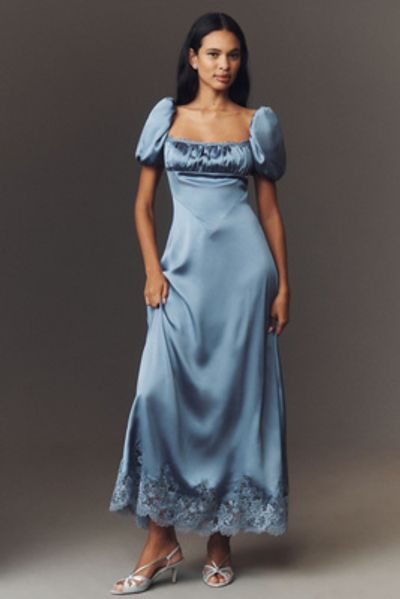 mare mare puff-sleeve square-neck satin maxi dress Mare Puff-Sleeve Square-Neck Satin Maxi Dress