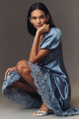 mare mare puff-sleeve square-neck satin maxi dress Mare Mare