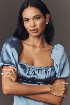 mare mare puff-sleeve square-neck satin maxi dress Mare Mare