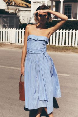 navy blue dress for baby girl Mare Mare Strapless Cut-Out Hearts A-Line Midi Dress