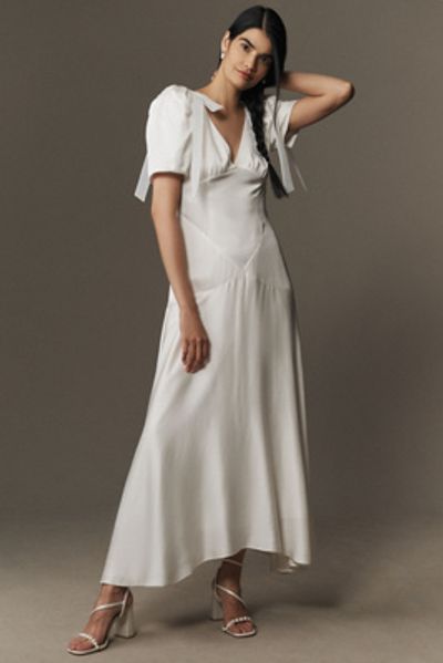 Mare Mare V-Neck Bow Flutter-Sleeve Organza Slip Dress