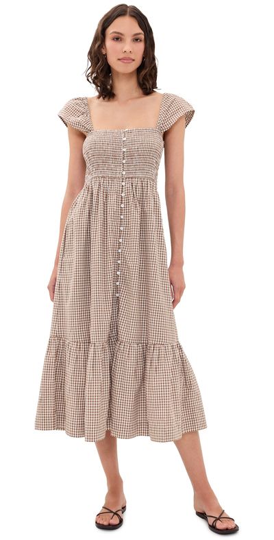 Marea Marea Celine Gingham Dress Mocha Mini Gingham