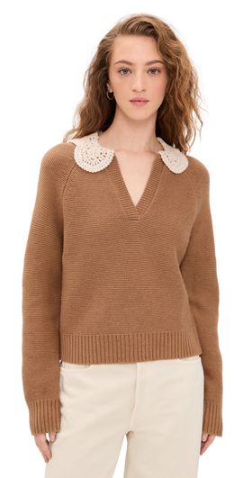 Marea Marea Crochet Collar Sweater Camel