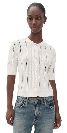 Marea Marea Leah Pointelle Knit Cardigan Ivory