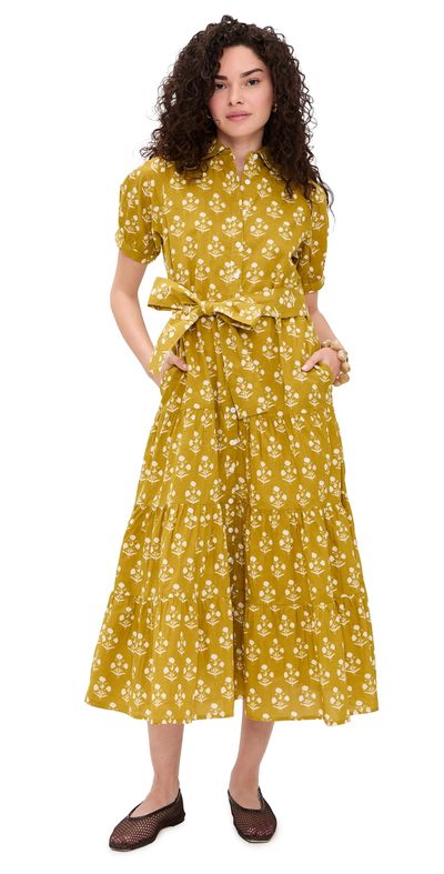Marea Marea Short Sleeve Shirt Dress Chartreuse Daffodil