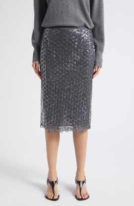 MARELLA MARELLA Sequin Trellis Lace Hem Skirt