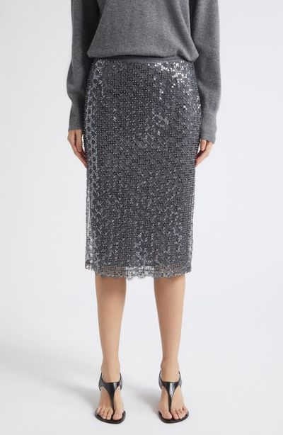 MARELLA MARELLA Sequin Trellis Lace Hem Skirt
