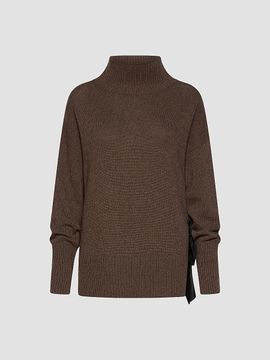 Marella Women's Cashmere Blend Mock Polo Neck Jumper with Silk Sash
