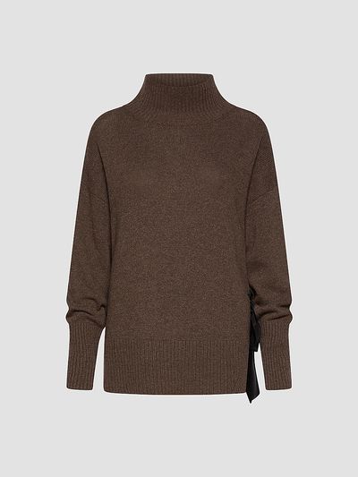 Marella Women's Cashmere Blend Mock Polo Neck Jumper with Silk Sash