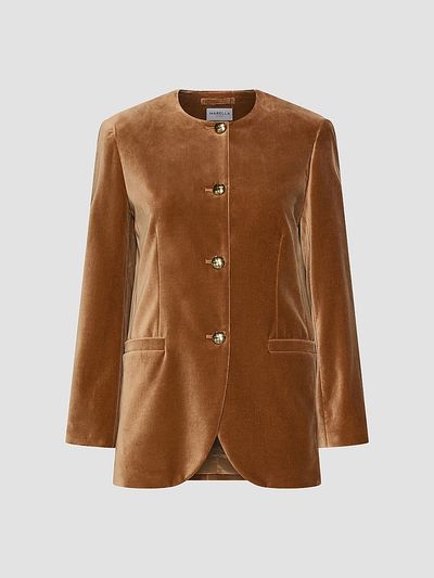 Marella Women's Straight Fit Stretch Velvet Blazer