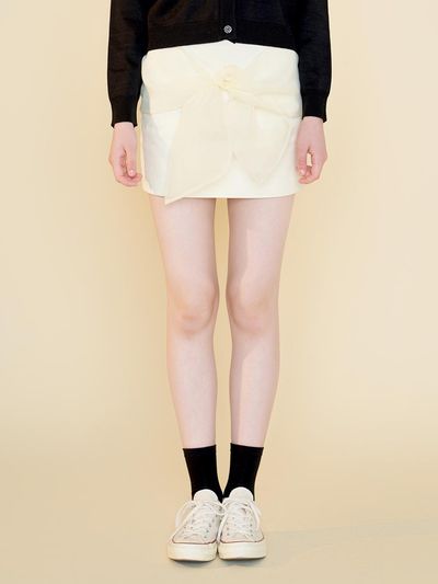 margarin fingers Bow Mini Skirt - Cream