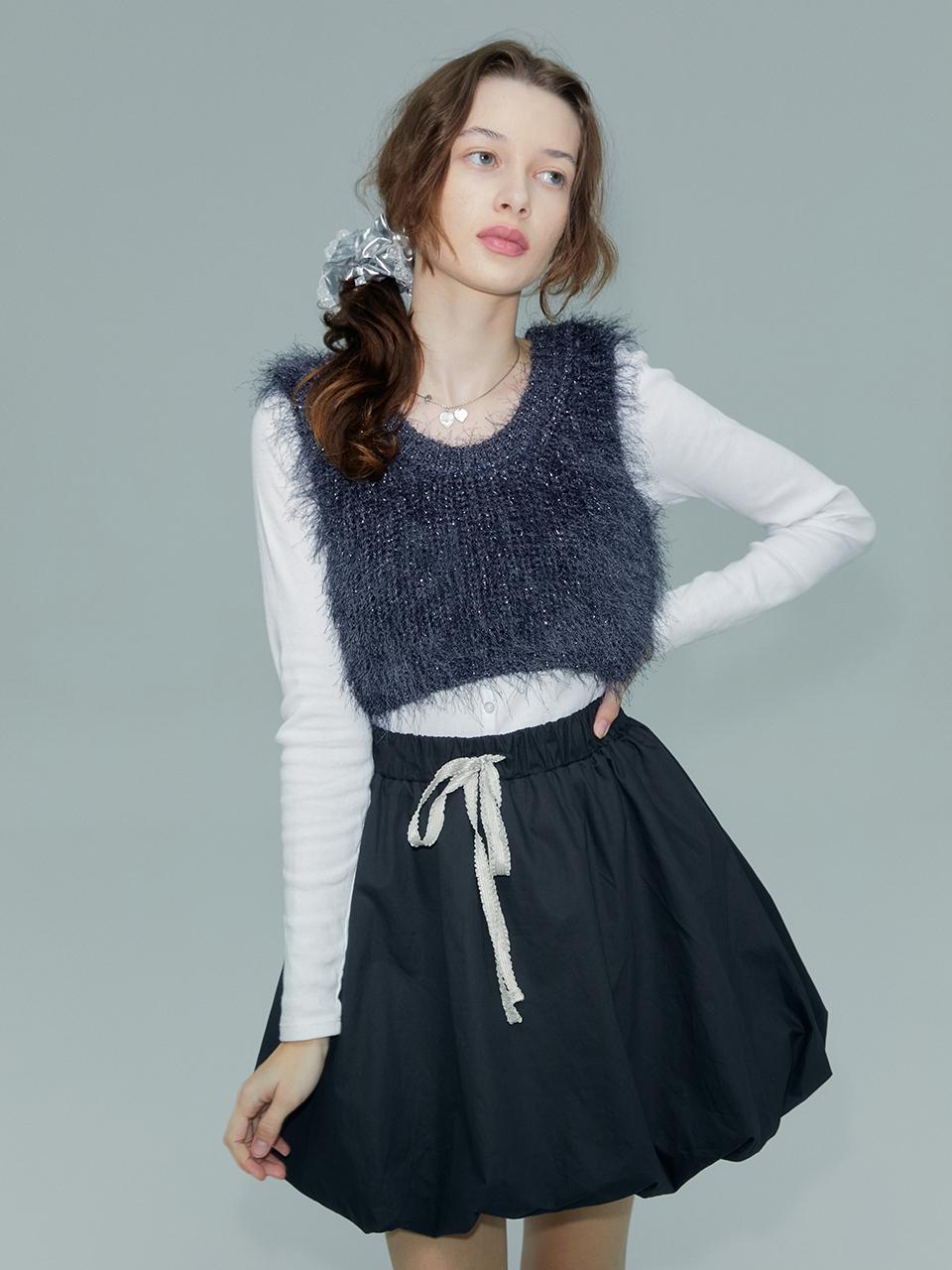 margarin fingers Brush Cropped Knit Vest - Charcoal