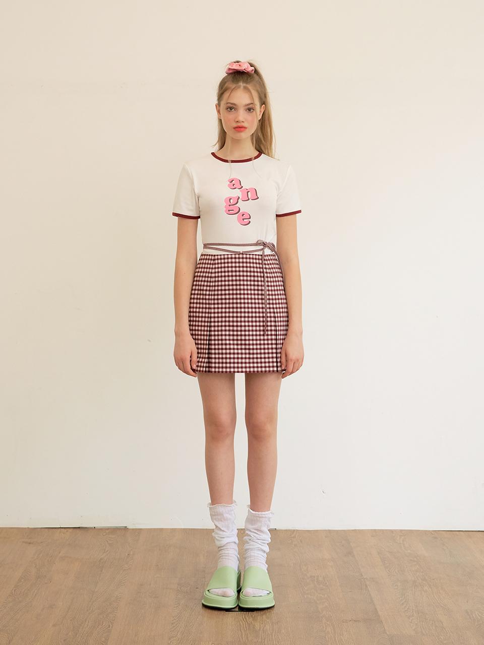 margarin fingers Check Self String Skirt - Pink & Burgundy
