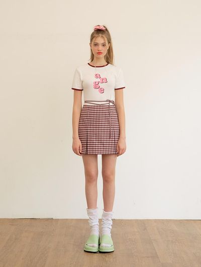 margarin fingers Check Self String Skirt - Pink & Burgundy