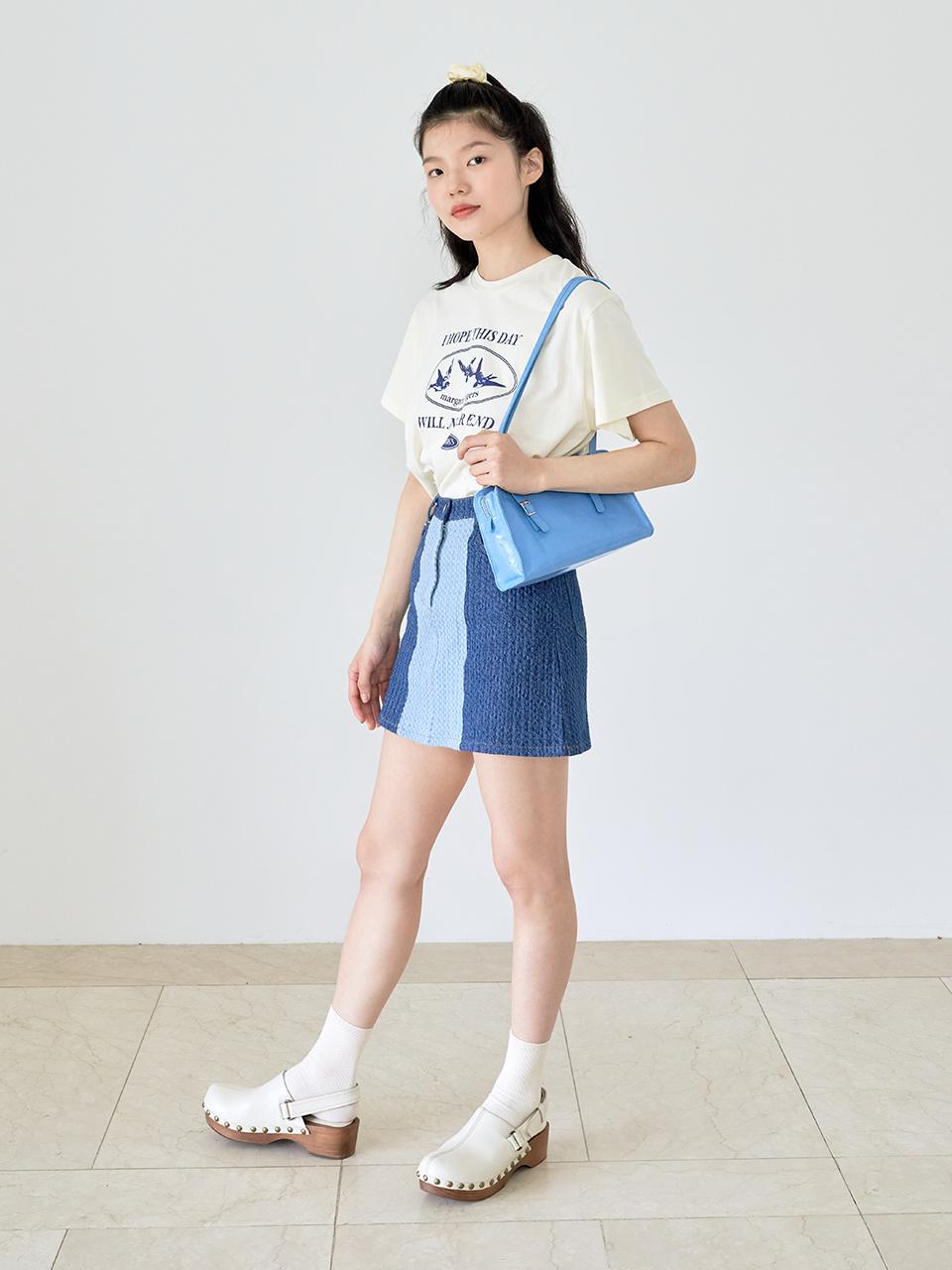 margarin fingers Color Block Denim Skirt - Dark Navy
