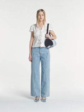 margarin fingers Curved Line Denim Pants - Light Blue
