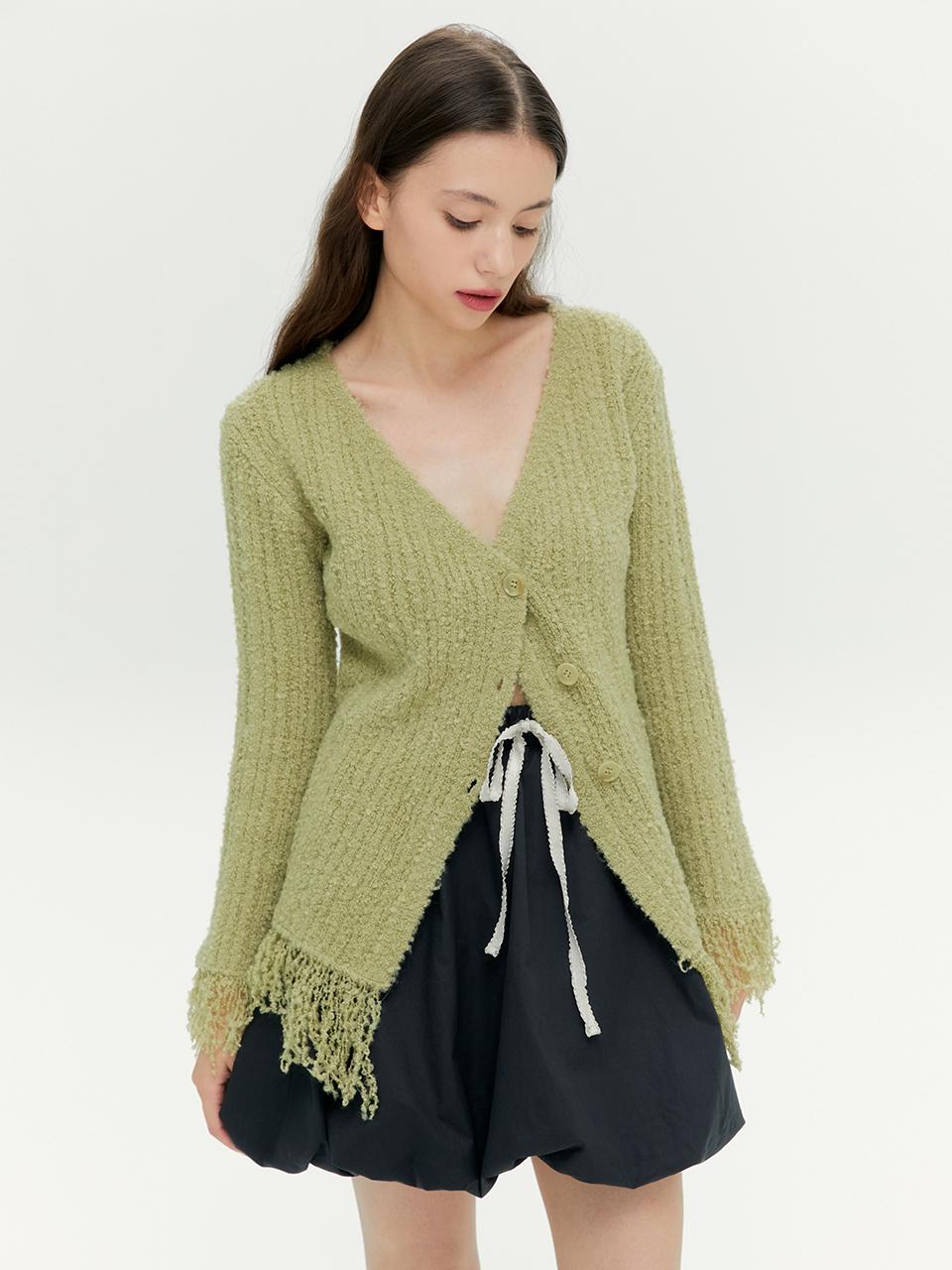 margarin fingers Fringe Knit Cardigan - Olive