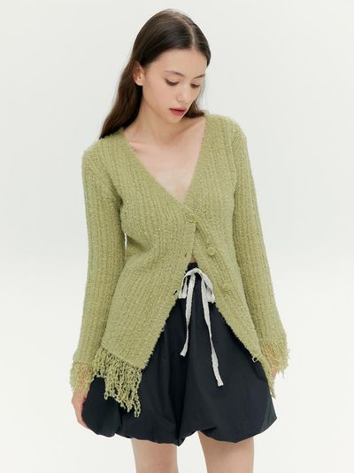 margarin fingers Fringe Knit Cardigan - Olive
