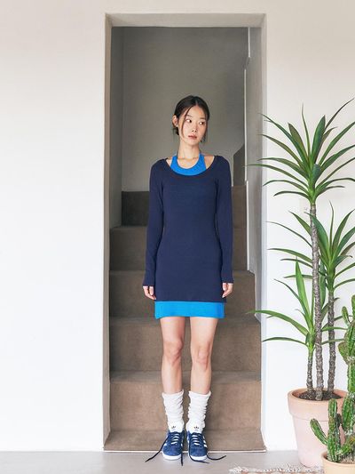 margarin fingers Layered Halter Dress - Royal Blue