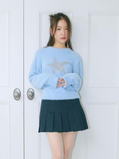 margarin fingers Low-rise Pleated Skirt - Dark Navy
