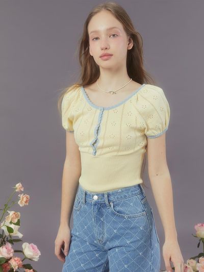 margarin fingers Petit Pointelle Knit - Light Yellow